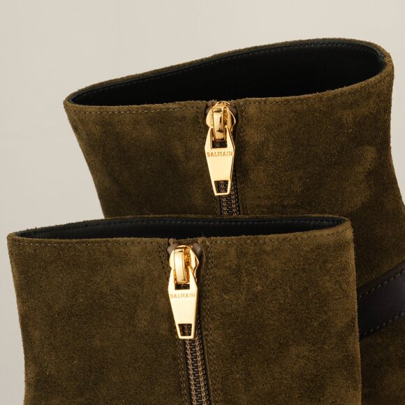 Balmain 105mm Eva Pointed Suede Leather Ankle Boot, Khaki Green, EU 40/US 10 - Picture 9 of 12